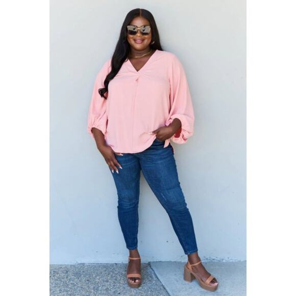 ODDI Peach V-Neck Balloon Puffy Sleeve Blouse Plus 3X New - Picture 4 of 5